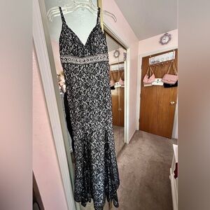 Sequin Hearts Black and White Lace Maxi Dress